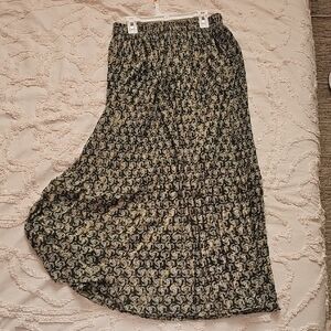 Elegant Olive Green Floral Midi Skirt